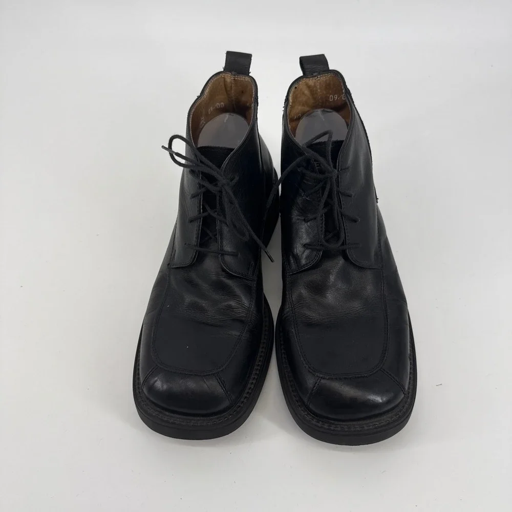Vintage Skechers Collection Square Toe Boot 10 Black Leather Made in Italy Y2K